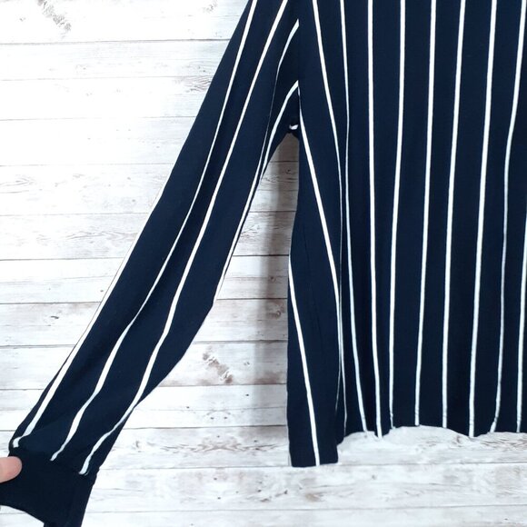 D&F Ricky Singh Mens Shirt L Long Sleeve Stripe Navy White 363 - Picture 2 of 6